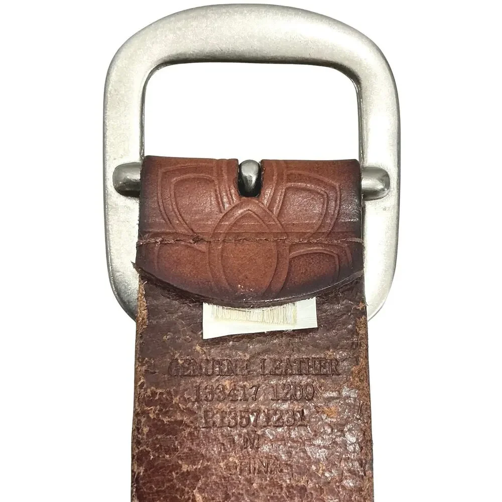 Fossil Western Floral Geometric Embossed Laser Cut Brown Leather Belt Size M